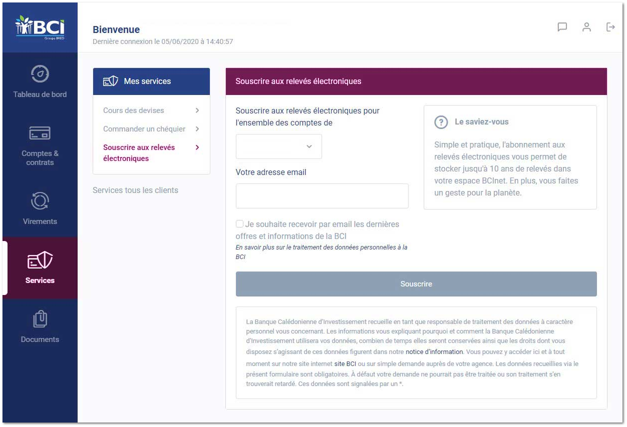 Souscrire aux relevés électroniques